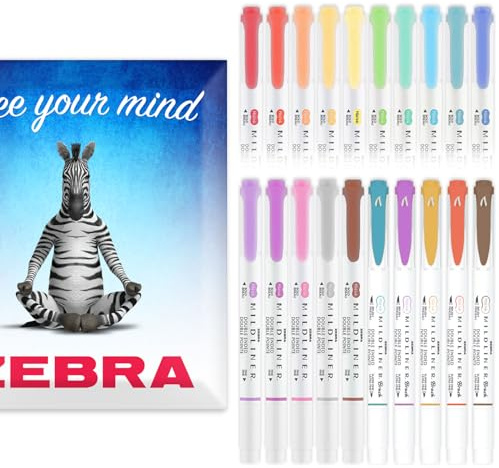Zebra Pen Mildliner Dual Tip Highlighter Pens - Broad & Fine Tip Double Ended Markers - Pack of Colours in Envelope Gift Packaging - Acid-Free & Non Toxic Ink (Deep & Warm 20 Pack)