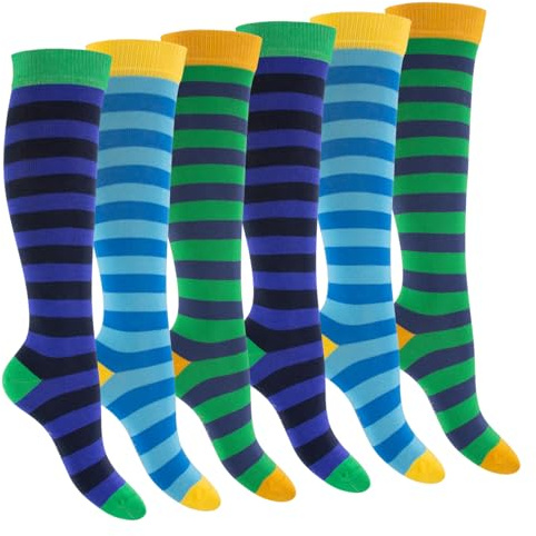 Footstar (6 par kvinnor män knästrumpor randiga knähöga strumpor mönstrade, Rio, 39-42 EU