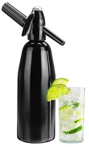 HYEIOL Máquina de agua con gas de 1 litro, sifón de soda carbonatada para el hogar y el club, bebidas frescas de refrescos, diseño de aleación de aluminio (negro)