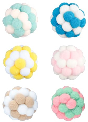 Bojueshaw 6pcs Colorful Cat Toy Balls,Plush Bouncy Ball with Bells,Interactive Toys for Cats Kitten Training Playing Chewing