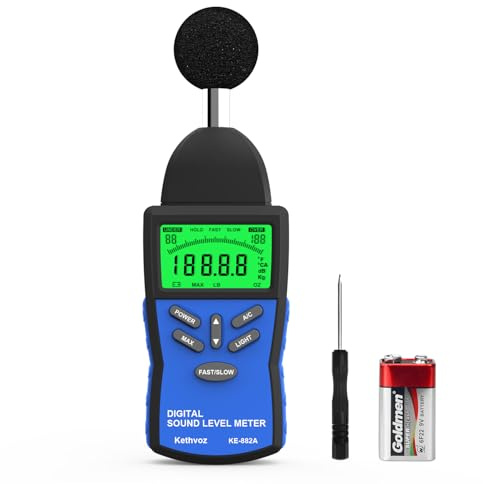 Decibel Meter Professional Sound Level Meter, Kethvoz Digital dB Meter 30-130 dB, Portable Noise Meter with Accuracy 1.5 dB, A/C Frequency Weighting, Fast/Slow Time Weighting, for Noise Monitoring