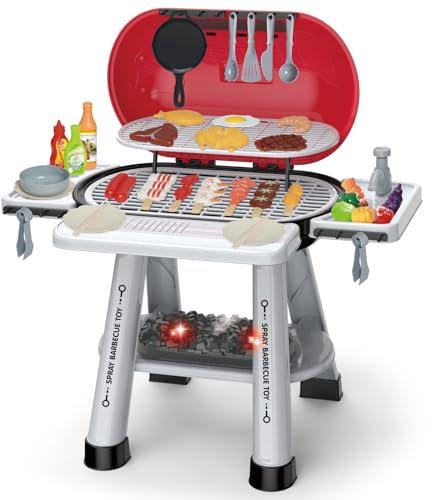 Mostop 69PCS Kids Play Kitchen Toys, Kids BBQ Grill Kitchen Playset with Smoke, Pretend Food Barbecue Cooking Toys for 3 4 5 6 year olds Boys Girls