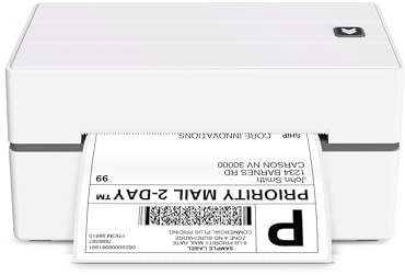 Core Innovations Bluetooth Thermal 4x6 Shipping Label Printer Bundle, Wireless and USB Label Printer for Small Business, 203 Dpi Printer with 50 Labels, Android, iOS and Windows Compatible, White