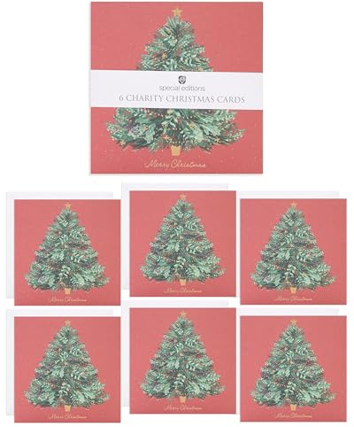 Brittiska hälsningar | Multipack med 6 välgörenhetsjulkort för honom/henne/vän | julklappar | träddesign | 14,5 x 14,5 cm