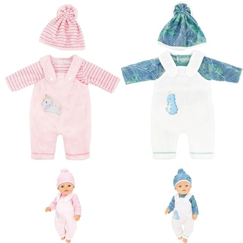 Neuytiky Vêtements De Poupée,Vêtement pour Poupées 35-43 cm, Lot de 2 Tenues Mignonnes avec Chapeau pour Poupées,Cadeaux pour Filles, Enfants(poupée Non Incluse)