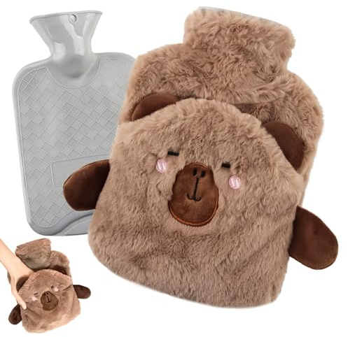 shallyong Bouillotte eau Chaude Peluche, 1L Mini Bouillotte, Bouillote Enfant, Manteau Amovible, Prévention des Fuites, Doux et Confortable (D)