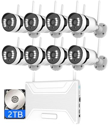 AKAVIG Kit NVR de vigilancia doméstica de 5 MP, 8 canales, sistema de cámara de seguridad inalámbrica WiFi con audio bidireccional, visión nocturna a color, detección de movimiento, visualización