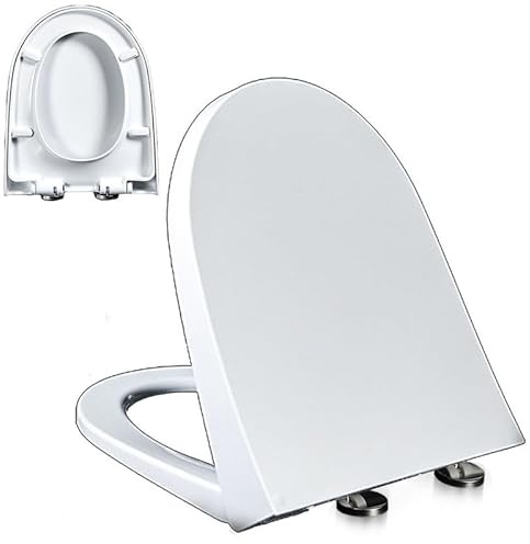 Tavoletta WC Universale D Forma, Sedile WC Con Chiusura Ammortizzata e Funzione di Sgancio Rapido, Bianco, Copriwater in PP, 02K, 48x38cm, Facile da Montare e Pulire