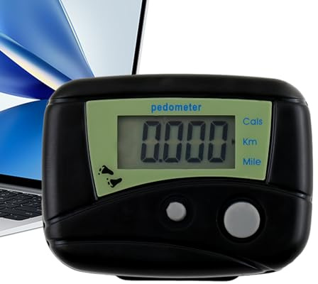 Pedometer for Steps and Kilometers | Compact Digital LCD Motion Monitor | Monitor for Exercise Distance Recording - Walking Running Hiking Swimming Fitness Indoor