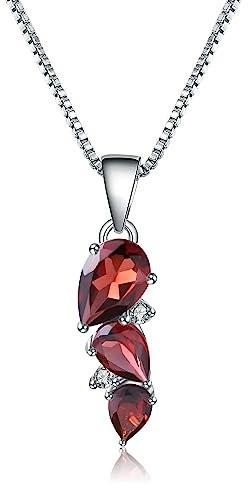 XANAYXWJ 925 sterling silver birthstone 2,94 karat naturlig granat ädelsten hänge halsband bröllopssmycken för kvinnor