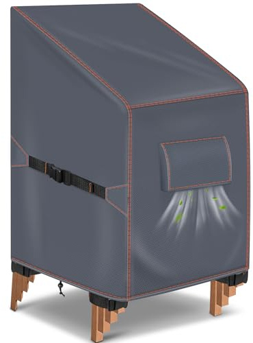 Housse de Protection pour Chaises de Jardin Empilables, 70x90x80/120, Gris | Housse chaise jardin extérieur avec aération, imperméable, tissu oxford 420D, anti-uv, housse anti-vent pour balcon