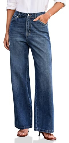 Cicy Bell Jean baggy en denim pour femme, taille haute, pantalon boyfriend, pantalon avec jambes larges et poches