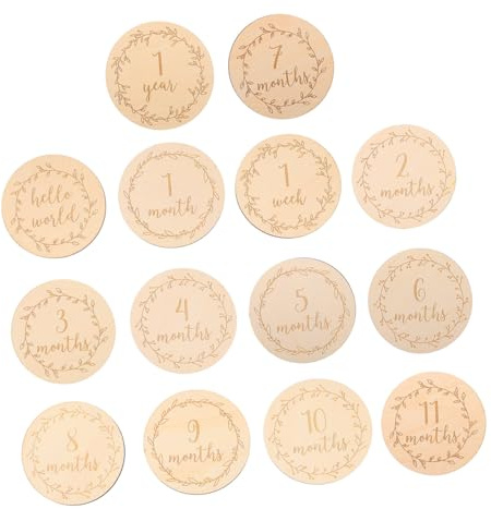 POPETPOP Lot de 14 Cartes D’Étapes en Bois pour Bébé 10X10 CM Accessoires Photo Ronds en Bois Naturel Jalons Marquants pour Nourrissons Décoration Chambre et Photographie Naissance