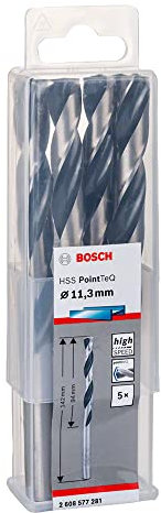 Bosch Professional 5-Piece PointTeQ HSS Twist Drill Bit (for Metal, 11.3 x 94 x 142 mm, Drill Driver Accessories)