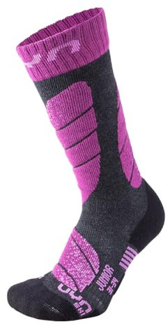 UYN Jungen Ski Kinder Socke, Grau (Anthracite Melange/Violet), 28 EU