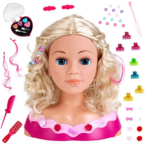 Theo Klein 5392 Schmink- und Frisierkopf Emma I Inkl. Kosmetikherz und Haarschmuck I Wasch- und kämmbares Haar I Maße: 23,5 cm x 13 cm x 27 cm I Spielzeug für Kinder ab 3 Jahren