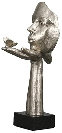 Casablanca Skulptur Desire, Deko Figur Silber, Kunstharz Statue Wohnzimmer, Büro Dekoration H. 34 cm x B. 10 cm - Moderne Skulpturen
