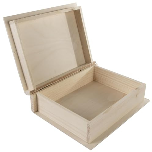 WooDeeDoo Deep Wooden Book Shaped Storage Box – Large Decorative Keepsake Gift Case for Crafts Jewellery Letters Photos Accessories DIY Projects Unfinished Pine Wood – 24.5 x 19 x 8 cm
