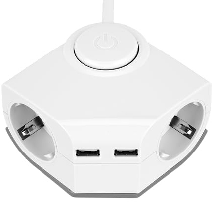 REV 0015400103 hörnuttag, flera uttag 2-vägs med 2X USB, 150 cm, 2300 W, 16 A, vit
