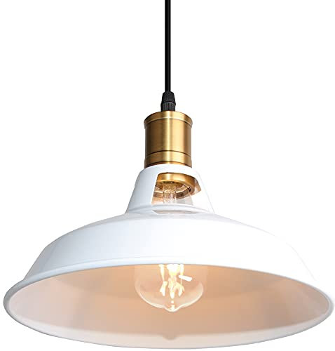 Lámpara Colgante Vintage, TOKIUS Ø27cm Lámpara de Techo Retro de Metal Industrial E27 Lámpara Araña para Comedor Cocina Restaurante, 1m Cable (Blanco, 1 Pieza)