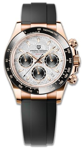 Pagani Design Herren Keramik Lünette Edelstahl Armband Wasserdichter Chronograph 100 m Saphirglas Herrenuhr（Or Weiß JY）