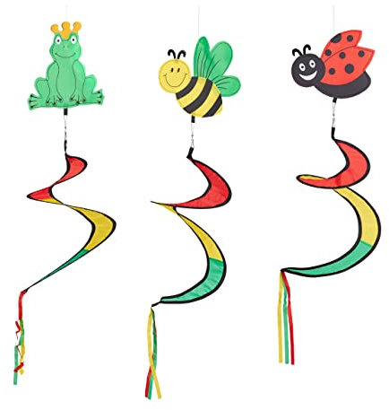 Relaxdays Set da 3 Girandole a Spirale, Segnavento da Esterni, da Appendere in Giardino, Animali Decorativi, Multicolore, Poliestere