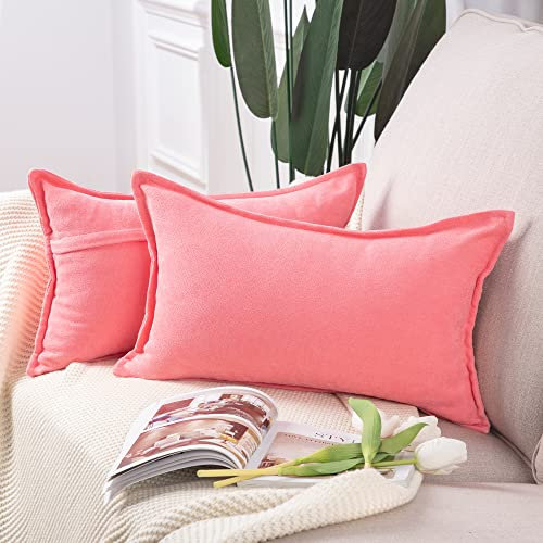 Madizz 2er Set kurzen Chenille Zierkissenbezüge weicher dekorativer Kissenbezug für Sofa, Schlafzimmer Kissenhülle Rosa 40x60 cm Rechteckig