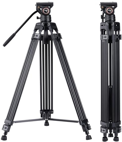 Cayer BF30L Video-Stativ mit Fluid-Kopf, 73 Heavy Duty Stativ mit 360 Grad Fluid-Kopf und Schnellwechselplatte für DSLR, Camcorder, Kameras, 13.2 lbs playload