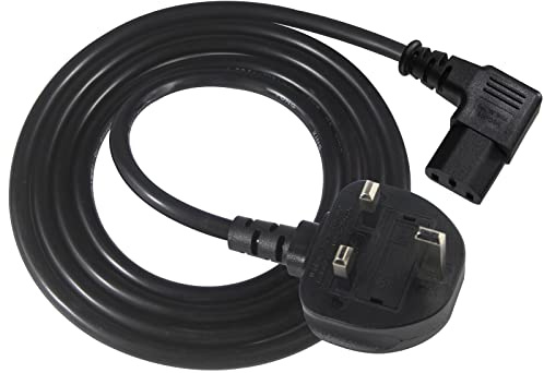 KC CABLE UK power cable kettle lead, 2m 13A fused UK Plug BS 1363 to right angle IEC C13 laptop charger cable Heavy duty 16AWG 1.0mm2 Compatible with PC Projector Cooker Hp Printer TV Monitor…