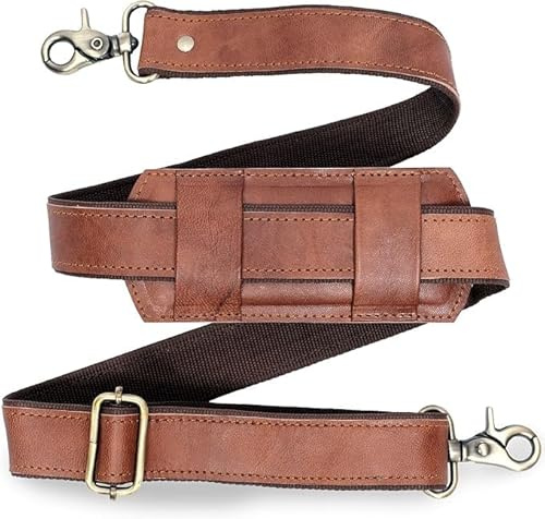 ALASKA EXPORTS Universal Replacement Shoulder Strap 60 Inch Genuine Leather Adjustable Padded Strap with Metal Hooks & Buckle – Extra Long Brown Leather Crossbody & Luggage Bag Strap (Brown)
