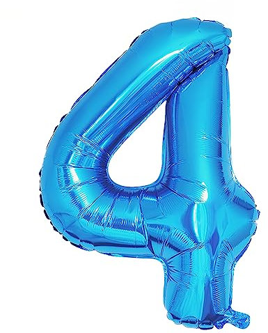 Ponmoo Foil Palloncini Numeri 4 Blu 40 (101cm), Gonfiabili Elio o Aria, Gigant Numero 0-9, 10-29, 30-100, Granda Palloncino per Anniversario, Decorazione Feste di Compleanno