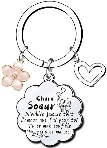 Lumengqi Cadeau Soeur Noel Porte Clef Soeur de Coeur Porte clef Amour Soeur Ma Soeur de Coeur pour toujours pour Sœur Originale Porte-clés Cadeau Soeur Anniversaire