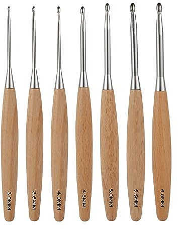 7stk Häkelnadel aus Holz Set, 3,0mm-6,0mm Häkelnadeln mit Ergonomischem Griff Häkelnadel-Set mit Holzgriff für Anfänger Häkel und Strickzubehör und Zubehör