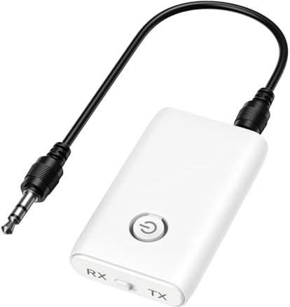 Ankilo Receptor Transmisor Bluetooth 5.3, Adaptador Bluetooth Inalámbrico 2 en 1, Adaptador Auxiliar Portátil para Coche, Receptor de Audio, Blanco