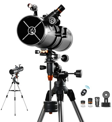 AOMEKIE Astronomy Telescope for Adults 130mm Large Aperture High Powered 130X with EQ5 Mount 2 Plossl Eyepieces Bluetooth Controller Phone Adapter Red Dot Finderscope for Moon Watching Stargazing