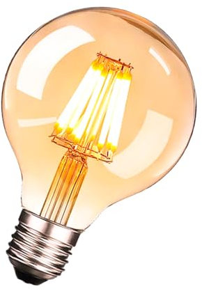 OUGEER Lot de 1 Ampoule Edison Vintage, E27 6W LED Filament Globe G80,600 LM,Blanc Chaud 2700K,Verre Ambré,Non Dimmable Ancienne Ampoule Edison