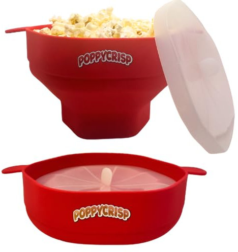 PoppyCrisp - Cuenco plegable de silicona para palomitas, palomitero plegable y microondas, maquina de palomitas de maiz