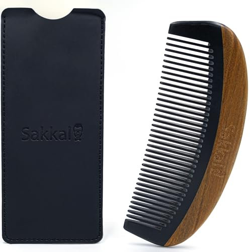 Sakkal Bartkamm aus Sandelholz – Antistatischer Kamm mit glatten Bakelit-Zähnen | Kompakt & Stylisch | Hochwertiges Männer-Zubehör für tägliche Bartpflege