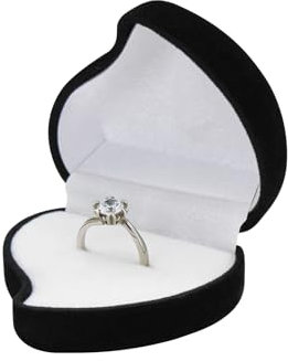FuninCrea Velluto Scatola Anello Singolo Porta Anelli Gioielli Scatola Regalo A Forma di Cuore Scatola per Fedi Nuziali Porta Gioielli Portagioie Piccolo per Matrimonio, Proposta, Fidanzamento, Nero