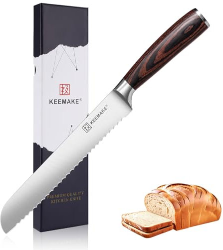 KEEMAKE Brotmesser Wellenschliff 20cm Küchenmesser, Brötchenmesser aus hochwertigem Carbon Edelstahl, Scharfe Messer Bread Knife mit ergonomischem Griff