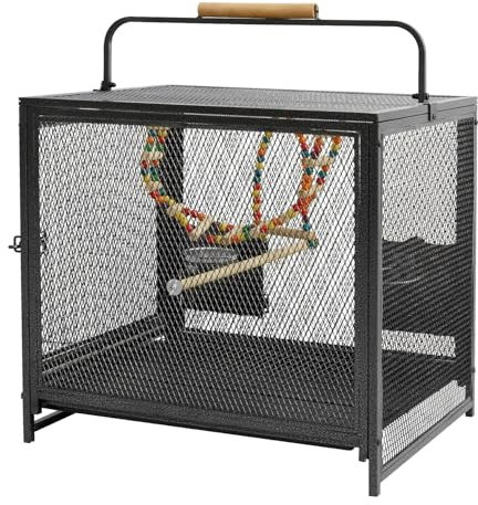 BingoPaw Tragbar Vogelkäfig Vogelvoliere Groß: Papageienkäfig Metall Reisevogelkäfig mit Tragegriff, verstellbaren Sitzstangen, Sicherheitsgitter und Reinigungsschale, Transportkäfig Vogelhaus