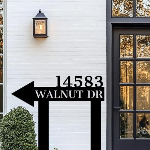 Personalized House Numbers Plaque with Stake,Custom Street Address Sign for Gate Fence,Customized Home Number for Housewarming Gifts,Road Signs with Arrows Marker for Outside Garden Yard Front Door