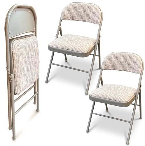 JupiterJX Deluxe Fabric Padded with Heavy Duty Steel Metal Frame, Back Rest Folding Chairs For Office Garden Computer Desk Foldable Chair With Cushioned Pad Seat Set Of 2