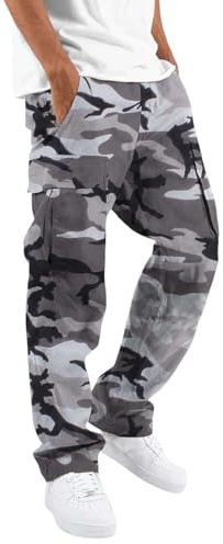 Cocila Cargo Trousers for Men UK Combat Baggy Outdoor Waterproof Hiking Work Pants Stretch Multi Pockets Durable Lightweight Classic Tactical Trousers Oversized Easy Care Autumn XS-4XL Grey L