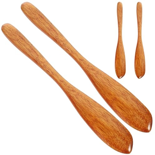 JHKNNK Coltelli da Burro e Marmellata in Legno Naturale Set 4 Pezzi Manico Ergonomico, Utensili da Cucina per Colazioni e Spuntini Pane e Formaggi