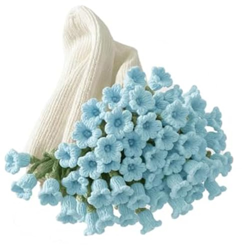 AwnsIMfreien virkad blombukettfilt, handstickad blomfilt, romantisk present för hemmakontoret tupplurar, blå, bukett