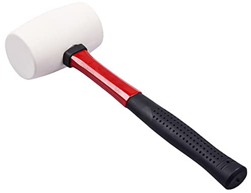 Dapetz ® 16oz White Rubber Mallet with Solid Rubber Head and Fiberglass Handle, Durable & Lightweight with Ergonomic Soft Grip, for Tiling, Bricklaying, Slabs, Tent Pegs, Paving Mallet