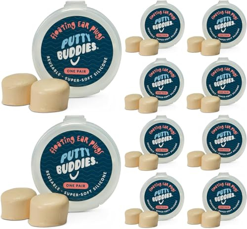 Earvolution Floating Putty Buddies Swim Earplugs - Made in USA, Doctor-Invented Moldable Premium Silicone Plugs Help Prevent Swimmer's Ear, 10 Pair Pack - Tan