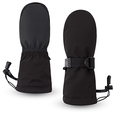 Pesaat Kinder Skihandschuhe Winter Jungen Mädchen Handschuhe Wasserdicht Winddichtem Fausthandschuhe Dicke Wärmende Skifäustlinge (Schwarz, 2-4Jahren,M)