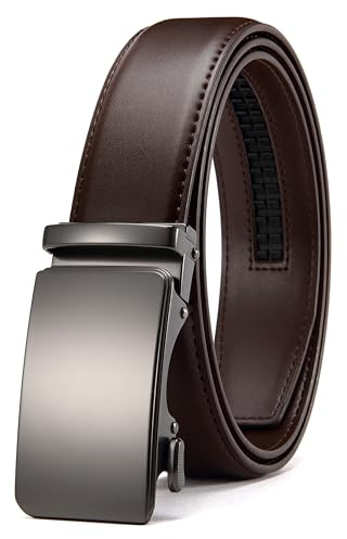 CHAOREN Cinturón automático para hombre, cinturón de piel Buckley, cierre automático para traje de negocios, 35 mm de ancho, cinturón sin agujeros, talla adaptada, Pistola - Marrón Oscuro, Taille